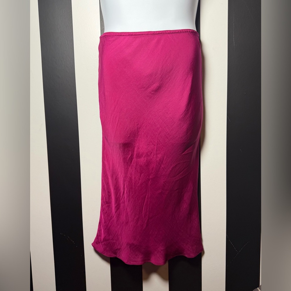 INC International Concepts Fuchsia Hot Pink Silk-Like Lined Midi Skirt: XLarge